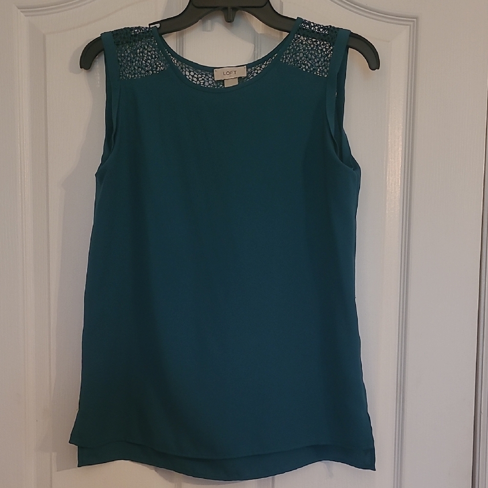 LOFT Teal Sleeveless Blouse with Crochet Accents